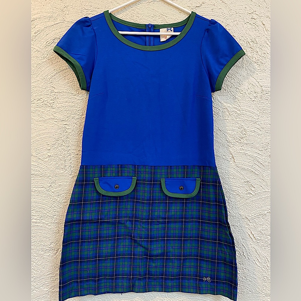 Tommy girl size L dress. Green and blue, plaid bottom. Cute puff sleeves!